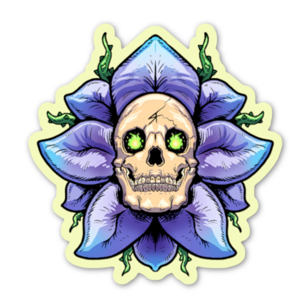Sticker Glow in the Dark Flower Skull